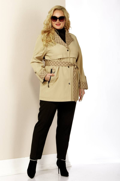 Куртка укороченная с кокеткой и капюшоном Shetti 2123 кэмел - фото 1