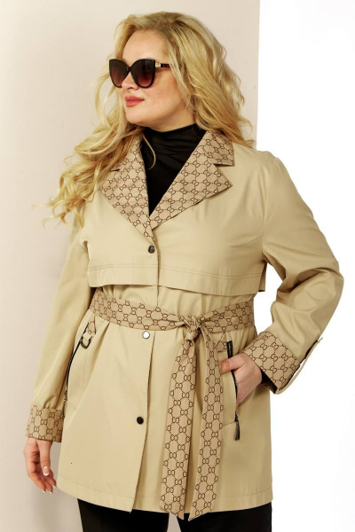 Куртка укороченная с кокеткой и капюшоном Shetti 2123 кэмел - фото 5