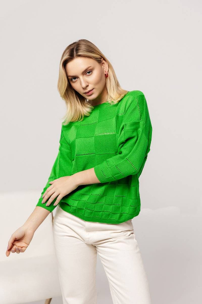 Зеленый хлопковый джемпер с коротким рукавом Romgil 476-5ТЗ ярко-зеленый - фото 4