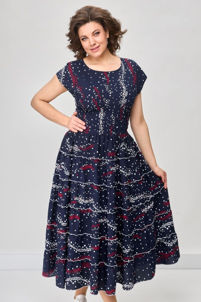 Летнее сине-вискозное платье с резинкой-венгерка Solomeya Lux 947B - фото 4