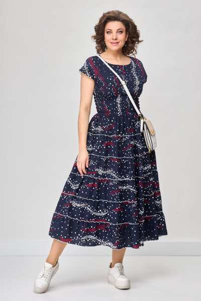 Летнее сине-вискозное платье с резинкой-венгерка Solomeya Lux 947B - фото 1