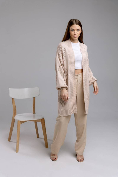 Кардиган оверсайз из хлопка для повседневной носки Romgil 832ХТЗ крем-брюле - фото 5
