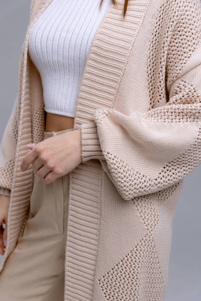 Кардиган оверсайз из хлопка для повседневной носки Romgil 832ХТЗ крем-брюле - фото 4