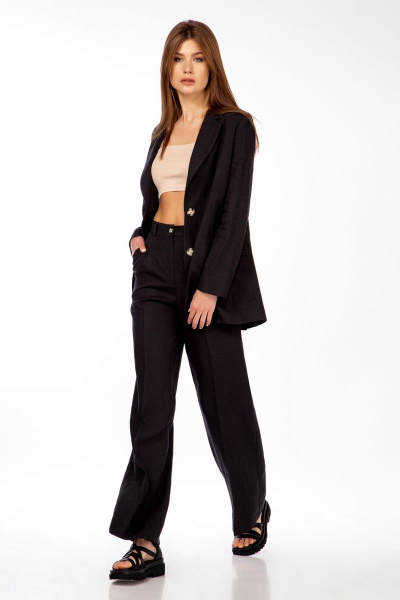 Льняной костюм из тканей высокого качества с жакетом и брюками DAVA 157 черный - фото 2