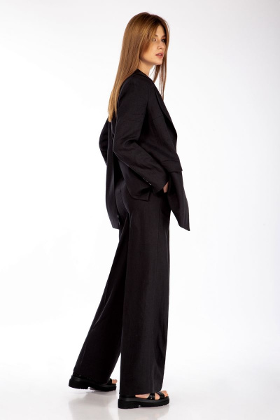 Льняной костюм из тканей высокого качества с жакетом и брюками DAVA 157 черный - фото 4