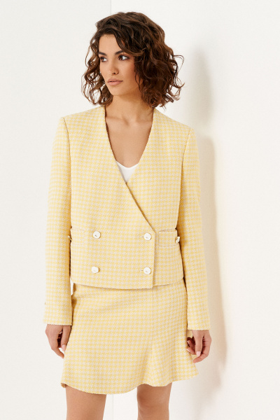 Летний женский жакет из рогожки и хлопка с коротким рукавом Панда 132430w желтый - фото 1