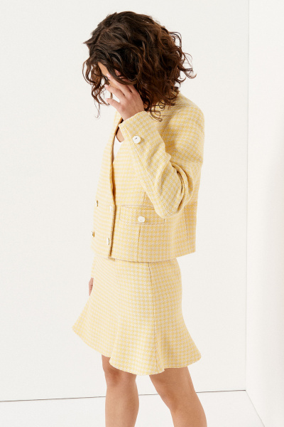 Летний женский жакет из рогожки и хлопка с коротким рукавом Панда 132430w желтый - фото 3