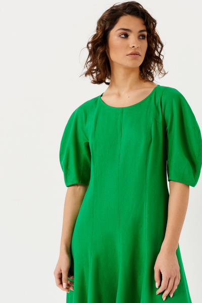 Летнее платье из льна с коротким рукавом и длиной до колена Панда 140080w зеленый - фото 3