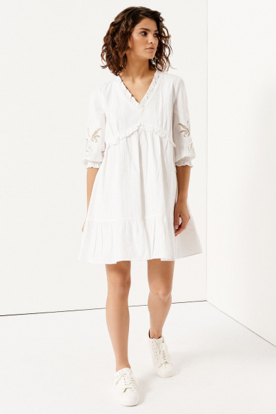 Платье на каждый день из хлопка с пятиугольным вырезом Панда 143280w белый - фото 2