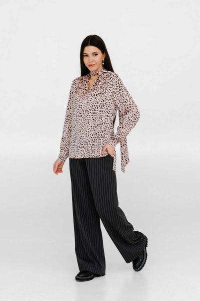 Блуза из искусственного шелка с бантом, розовая/голубая Ivera 5094 розовый - фото 4