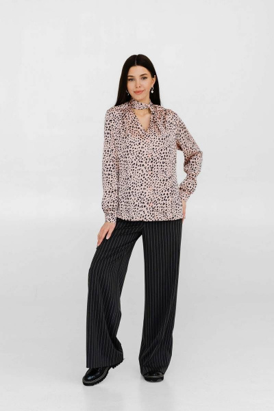 Блуза из искусственного шелка с бантом, розовая/голубая Ivera 5094 розовый - фото 3