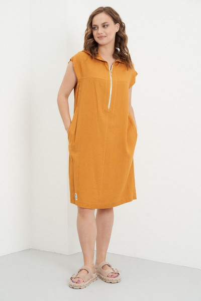 Льняное платье прямого силуэта с карманами и капюшоном для лета Fantazia Mod 4284 - фото 1