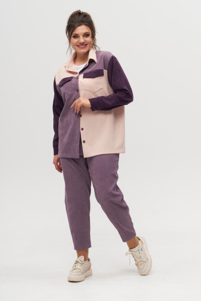 Полуприлегающие брюки из штруксовой ткани с резинкой Anelli 1041 фиолет - фото 1