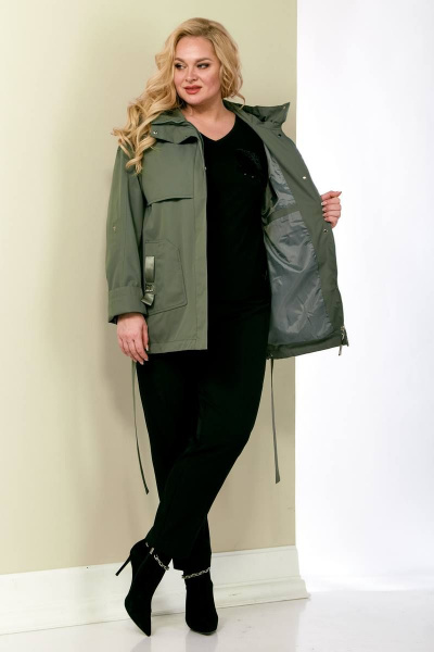Куртка демисезонная с кокетками и накладными карманами Shetti 2122 хаки - фото 9