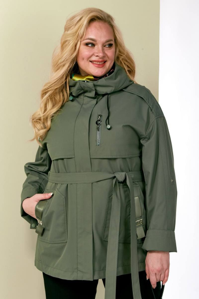 Куртка демисезонная с кокетками и накладными карманами Shetti 2122 хаки - фото 6