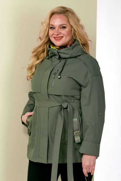 Куртка демисезонная с кокетками и накладными карманами Shetti 2122 хаки - фото 5