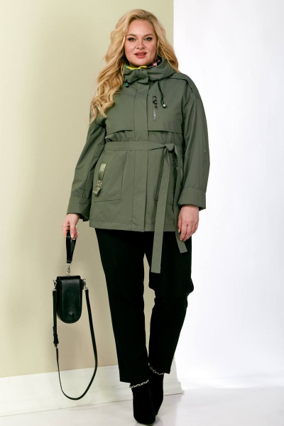 Куртка демисезонная с кокетками и накладными карманами Shetti 2122 хаки - фото 1