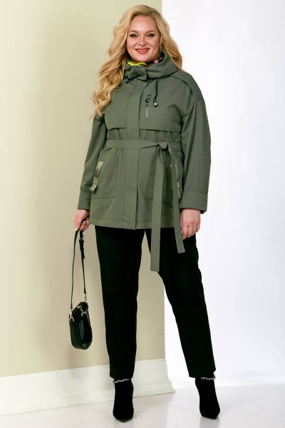 Куртка демисезонная с кокетками и накладными карманами Shetti 2122 хаки - фото 2