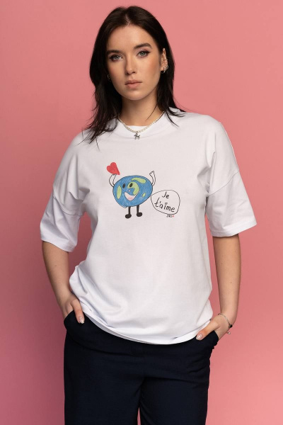 Джемпер из трикотажа с рисованным рисунком на лето JRSy 2325 белый - фото 1