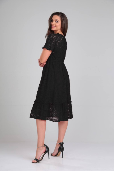 Миди платье из кружева на подкладке с воланами Verita 2205 черный - фото 3