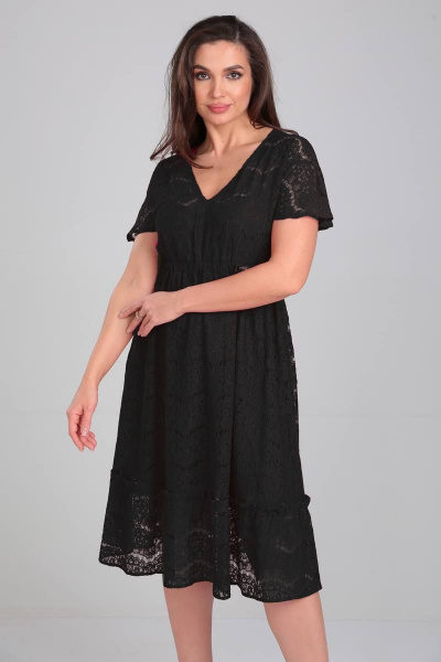 Миди платье из кружева на подкладке с воланами Verita 2205 черный - фото 2