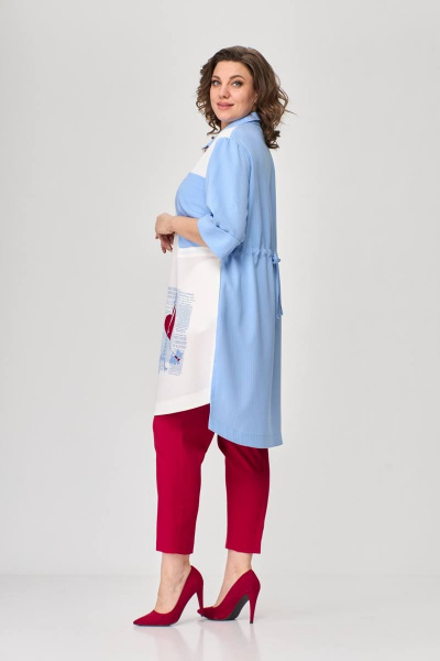 Тройка летний комплект с шазюблем и зауженными брюками SandyNa 13591 голубой+красный - фото 14
