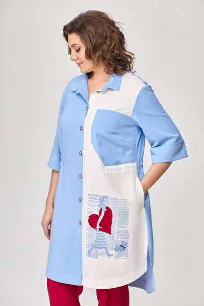 Тройка летний комплект с шазюблем и зауженными брюками SandyNa 13591 голубой+красный - фото 12