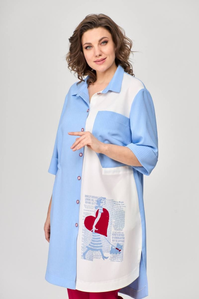 Тройка летний комплект с шазюблем и зауженными брюками SandyNa 13591 голубой+красный - фото 10