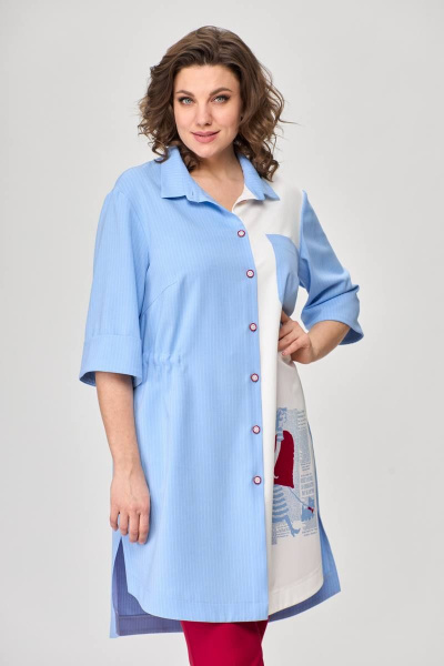 Тройка летний комплект с шазюблем и зауженными брюками SandyNa 13591 голубой+красный - фото 8