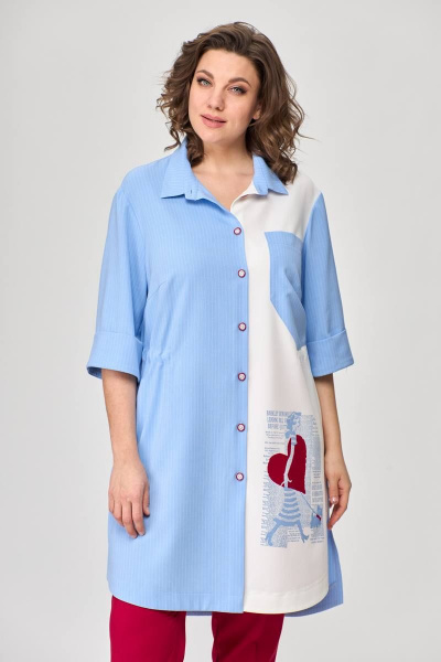 Тройка летний комплект с шазюблем и зауженными брюками SandyNa 13591 голубой+красный - фото 7