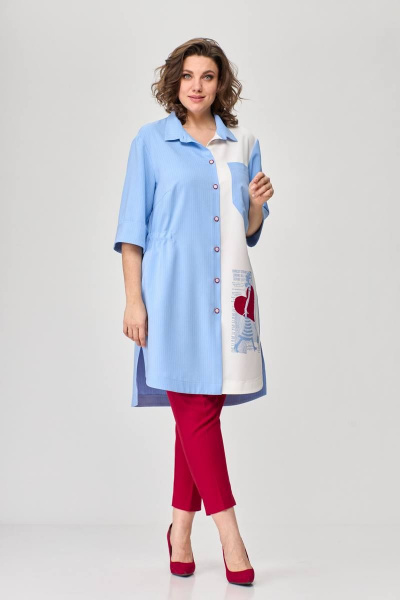 Тройка летний комплект с шазюблем и зауженными брюками SandyNa 13591 голубой+красный - фото 5