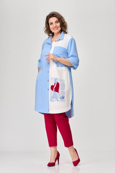 Тройка летний комплект с шазюблем и зауженными брюками SandyNa 13591 голубой+красный - фото 1