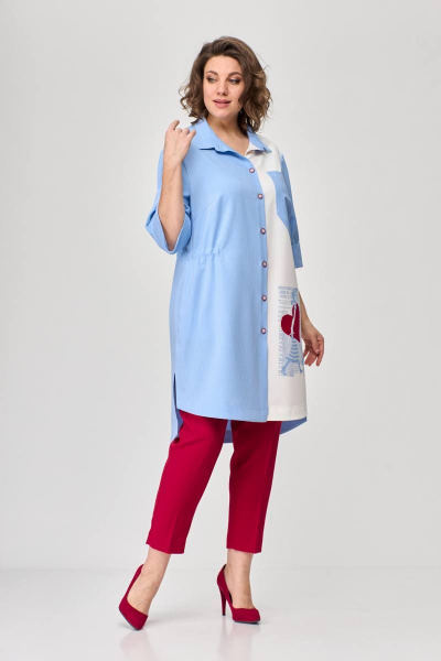 Тройка летний комплект с шазюблем и зауженными брюками SandyNa 13591 голубой+красный - фото 4