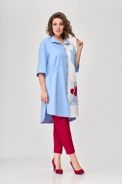 Тройка летний комплект с шазюблем и зауженными брюками SandyNa 13591 голубой+красный - фото 2