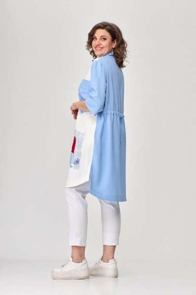 Тройка летний комплект с шазюблем и зауженными брюками SandyNa 13591 голубой+белый - фото 17