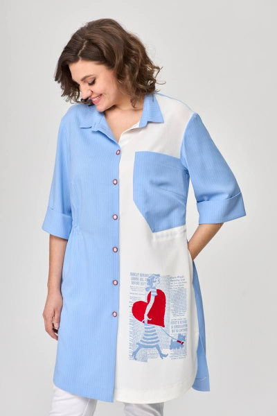 Тройка летний комплект с шазюблем и зауженными брюками SandyNa 13591 голубой+белый - фото 14