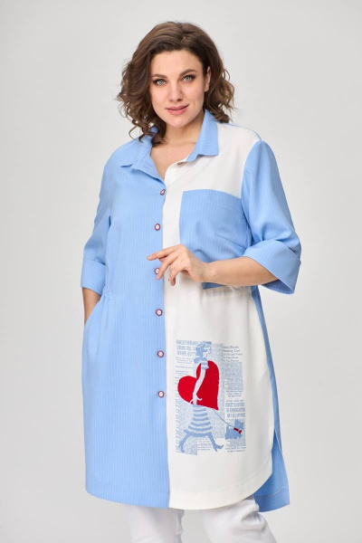 Тройка летний комплект с шазюблем и зауженными брюками SandyNa 13591 голубой+белый - фото 12