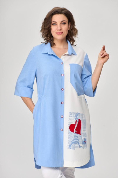 Тройка летний комплект с шазюблем и зауженными брюками SandyNa 13591 голубой+белый - фото 11