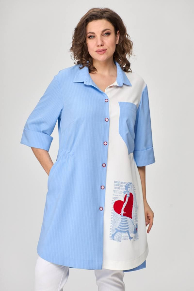 Тройка летний комплект с шазюблем и зауженными брюками SandyNa 13591 голубой+белый - фото 10