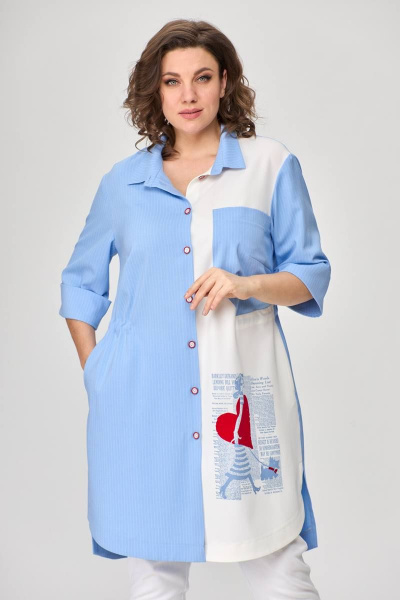 Тройка летний комплект с шазюблем и зауженными брюками SandyNa 13591 голубой+белый - фото 9