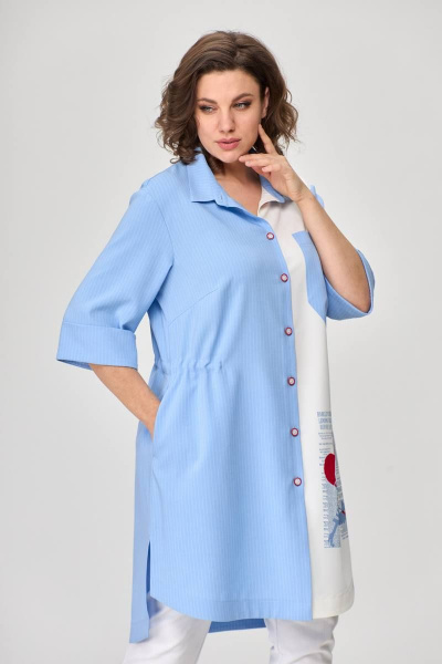 Тройка летний комплект с шазюблем и зауженными брюками SandyNa 13591 голубой+белый - фото 8