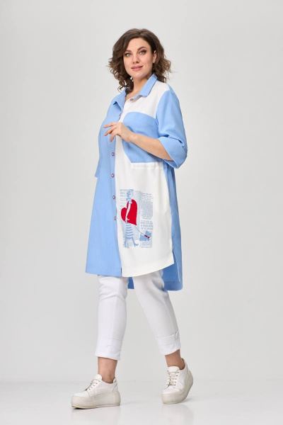 Тройка летний комплект с шазюблем и зауженными брюками SandyNa 13591 голубой+белый - фото 4