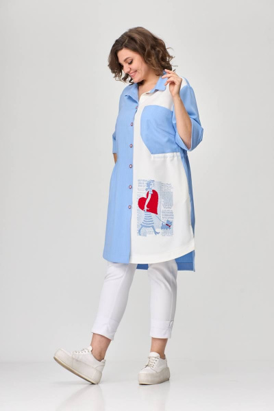 Тройка летний комплект с шазюблем и зауженными брюками SandyNa 13591 голубой+белый - фото 3