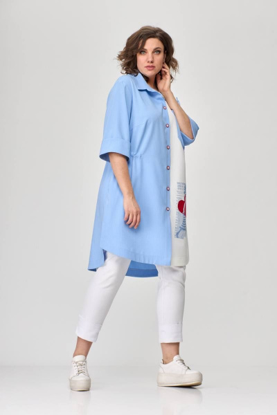 Тройка летний комплект с шазюблем и зауженными брюками SandyNa 13591 голубой+белый - фото 2