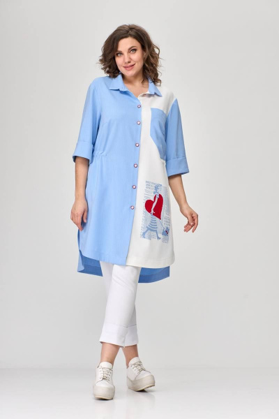 Тройка летний комплект с шазюблем и зауженными брюками SandyNa 13591 голубой+белый - фото 1