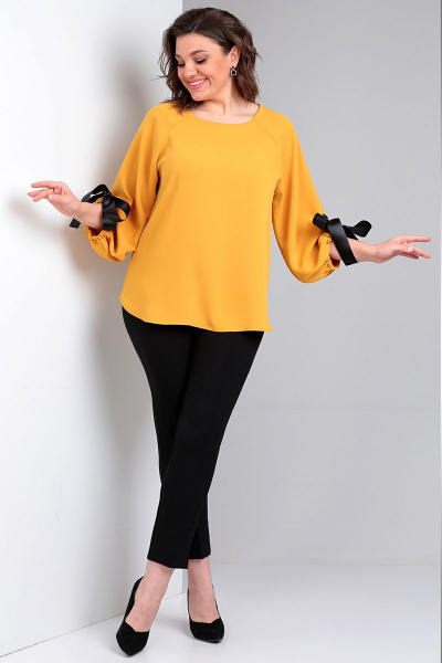 Женская блуза с регланом и люверсами, желтая Таир-Гранд 62421 горчица - фото 5