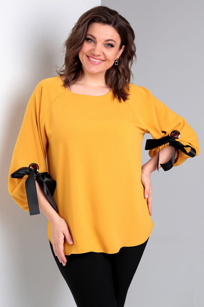 Женская блуза с регланом и люверсами, желтая Таир-Гранд 62421 горчица - фото 3