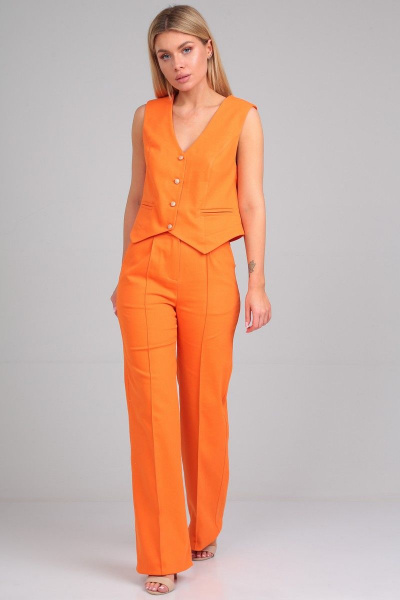 Демисезонный костюм из текстиля с жилетом и расклешенными брюками Your size 2193 - фото 6