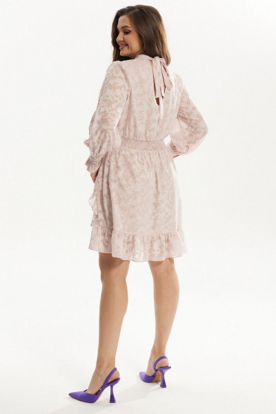 Платье расклешённое с воланом и сборками из шифона Mislana С924 розовый - фото 6