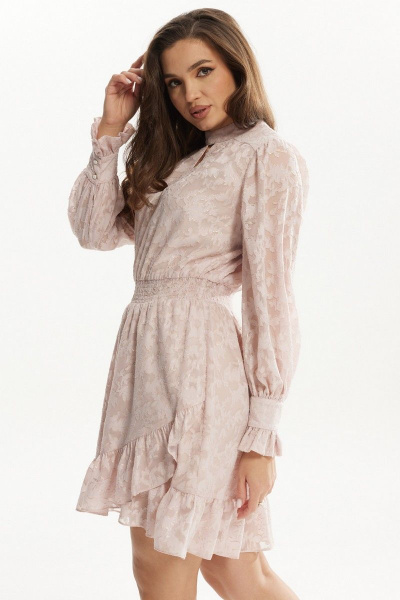 Платье расклешённое с воланом и сборками из шифона Mislana С924 розовый - фото 5